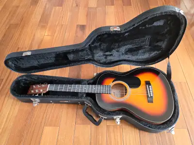 Acoustic guitar Denver 3/4 size model DD34S-SB, sunburst colour, from Long and McQuade. It is 13.14"...