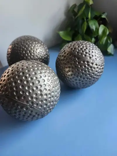 Set Of 3 Gold Golf Looking Spheres, View more