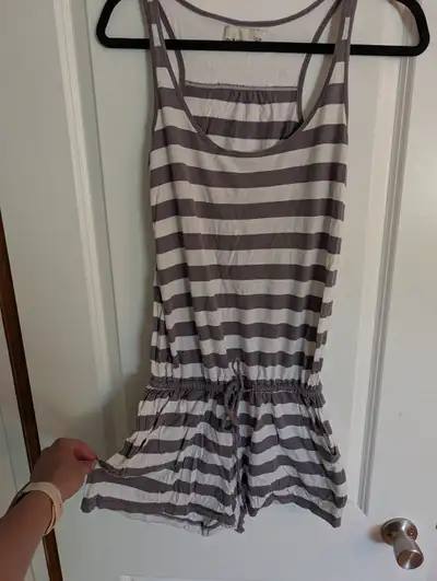 Old Navy grey and white romper, small $2, View more