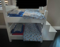 White Pet Bunk Bed + Bedding and Stairs