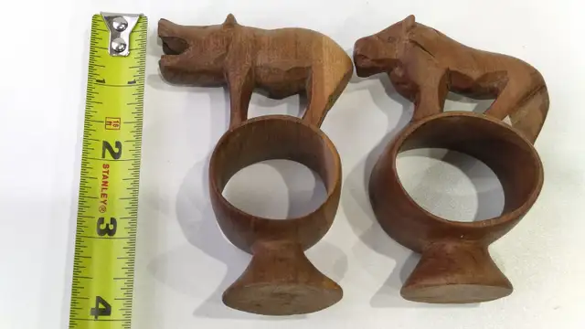 3 Vintage Wooden African Animal Napkin Holders Hand Carved 4"
