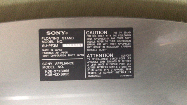 SONY Floating TV Stand Model# SU-PF3M in TVs in City of Toronto - Image 3