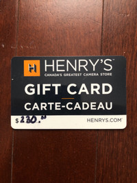 Carte cadeau de 230$ Henry’s / Henry’s 230$ gift card