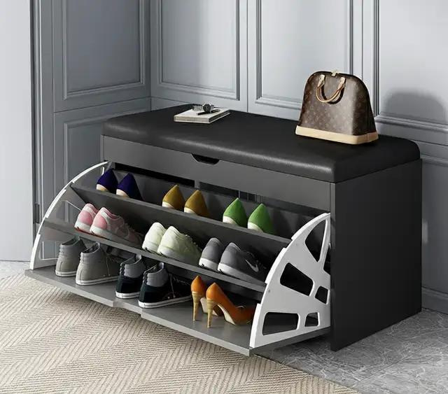 Padded Shoe Storage Bench with Pull-Down Compartments 60/30/51cm