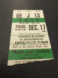 1980-81 NASL indoor Toronto Blizzard vs New York Cosmos ticket