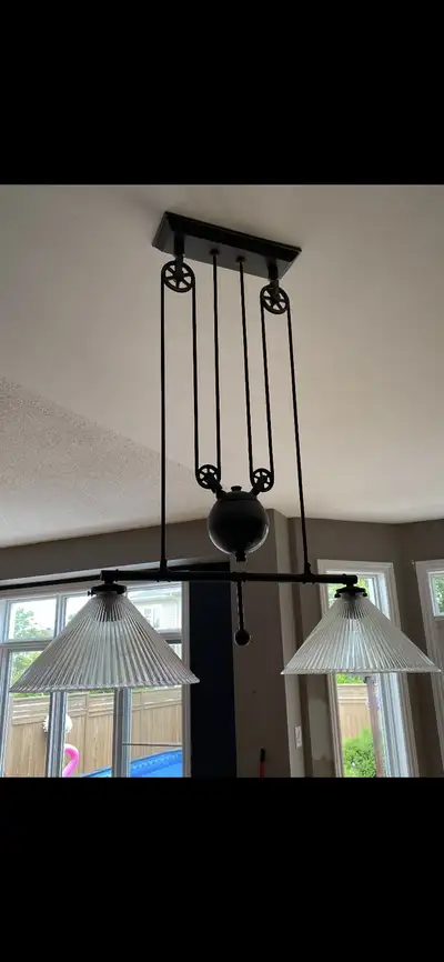 Restoration Hardware Industrial Pulley Two Light Pendant, View more
