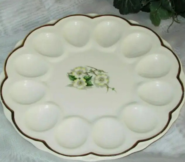 Georgian China Spring Blossom Devilled Egg Plate Vintage in Kitchen & Dining Wares in North Bay - Image 2