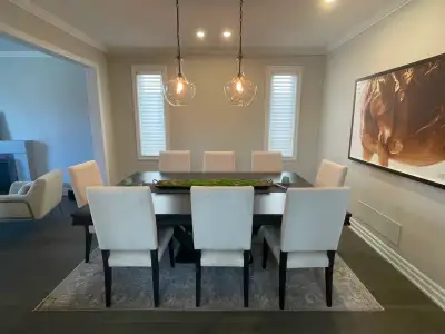 90" Solid Wood Dining Set – Crescent Pedestal & 8 Chairs, View more