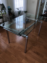 Industrial Contemporary Glass Dining Table, expandable 