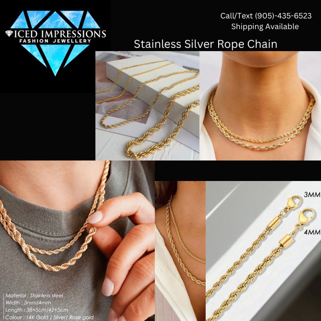 Stainless rope chain necklace  in Other in Oshawa / Durham Region