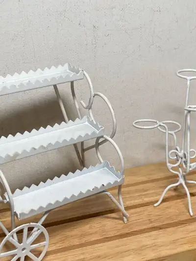 1:12 Dollhouse Vintage 2 Pc Shelf Flower Stand Doll House Furnit, View more