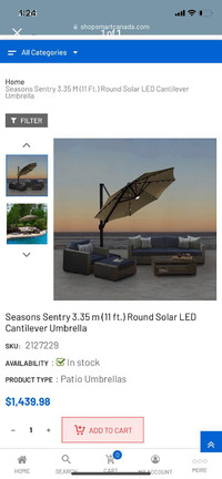 NEW Seasons Sentry 11 ft. Round Solar LED Cantilever umbrella