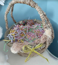 Vintage hand woven basket with fox tail details & bonus bunny!