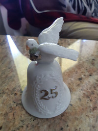 REDUCED ~FIRST $25 TAKES IT ~ 25th Anniversary Ceramic Dove Bell