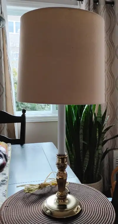 Candlestick antique Brass Lamp, Vintage, with Drum Shade, View more