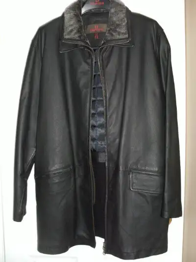 DANIER MEN’S LEATHER JACKET / COAT WITH ZIPPER & REMOVABLE LINER, View more