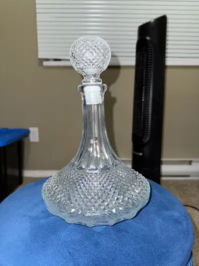 Vintage Pressed Glass Decanter – Diamond Pattern Bar Decor, View more