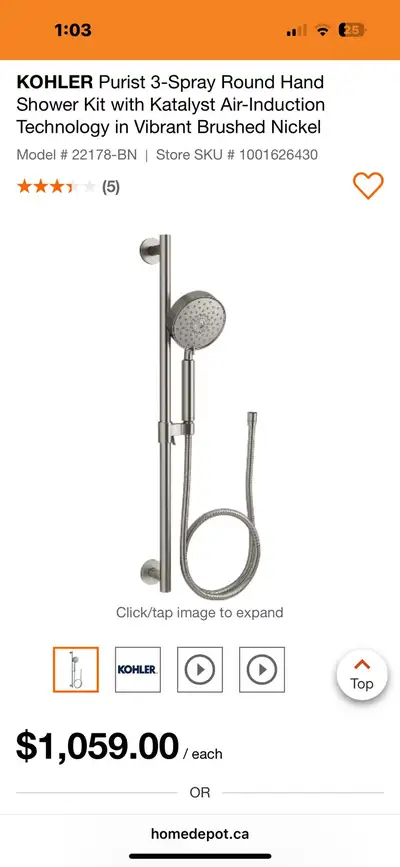KOHLER Purist 3-Spray Round Hand Shower Kit with Katalyst Air-In, View more