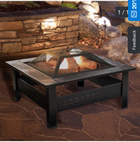 Pure Garden Bronze 32-inch Square Fire Pit with Marble Tile Edge