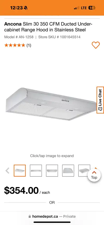 Ancona Slim 30 350 CFM Ducted Under-cabinet Range Hood in Stainl, View more