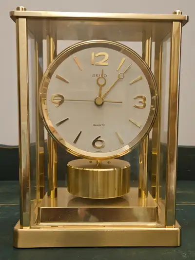 VTG BRASS FINISHED SEIKO CLOCK WITH ROTATING PENDULUM - JAPAN, View more