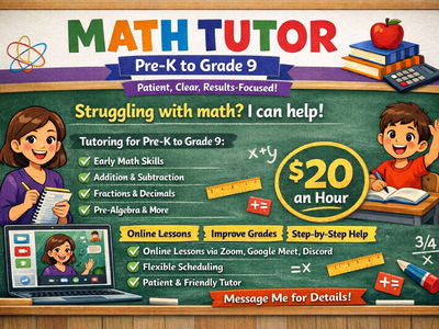Affordable Math Tutor – Pre-K to Grade 9 – $20/Hour, View more