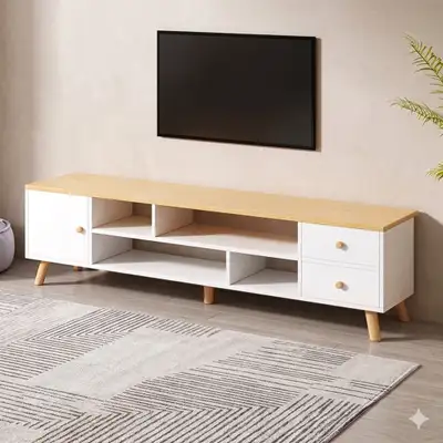 Modern White and Wood TV Stand Media Console 140*30*38cm ✅ Brand New – Sealed in Box Pickup Location...