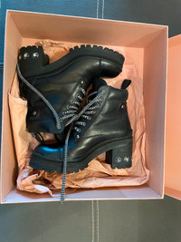 MIU MIU Leather Combat Boots with Stones