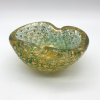 Vintage Blown Glass Bowl / Ashtray Green with Gold Aventurine