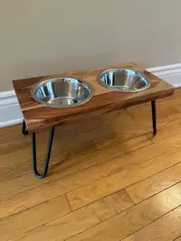 Large wooden raised dog bowl feeder
