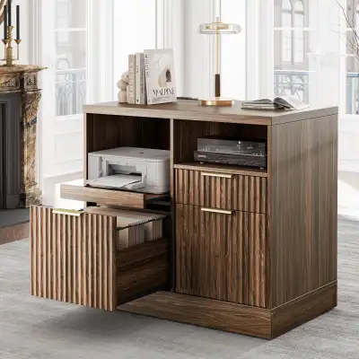 3 Drawer File Cabinet, Fluted Wood Lateral , View more