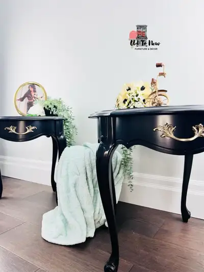Beautiful Elegant Oval French Provincial Black End Tables , View more