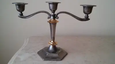 Antique 3 arms bronze candelabra., View more
