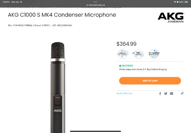 AKG C1000s condenser microphones in Pro Audio & Recording Equipment in St. Albert - Image 3