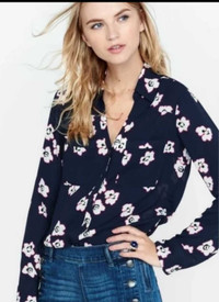Navy Blue Floral Print Portofino Shirt / Blouse
