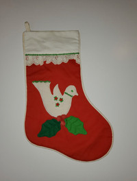 Vintage House of Hatten Christmas Stocking Dove & Holly Berry