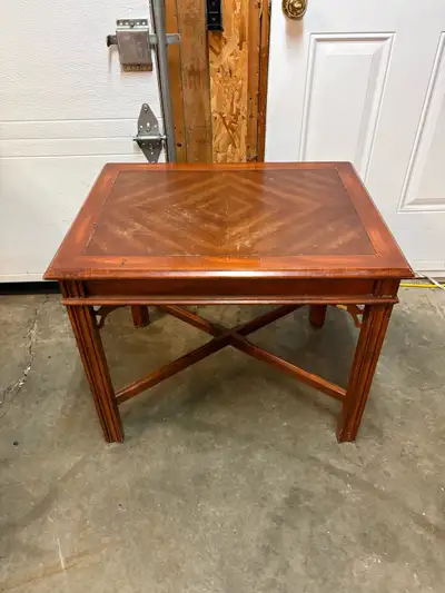 Classic wood side table with beautiful grain detail and sturdy construction. Great size for use as a...