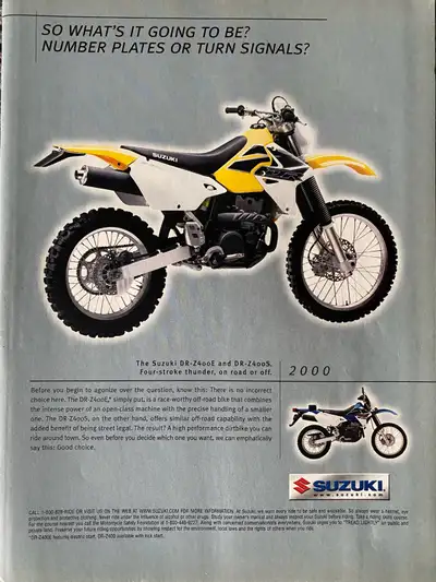 “Four stroke thunder, on road or off.” Dimensions: 8 inches wide by 11 inches high. In excellent con...