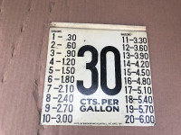 VINTAGE GAS STATION FUEL MEASURE / COST SIGN - CENTS PER GALLON