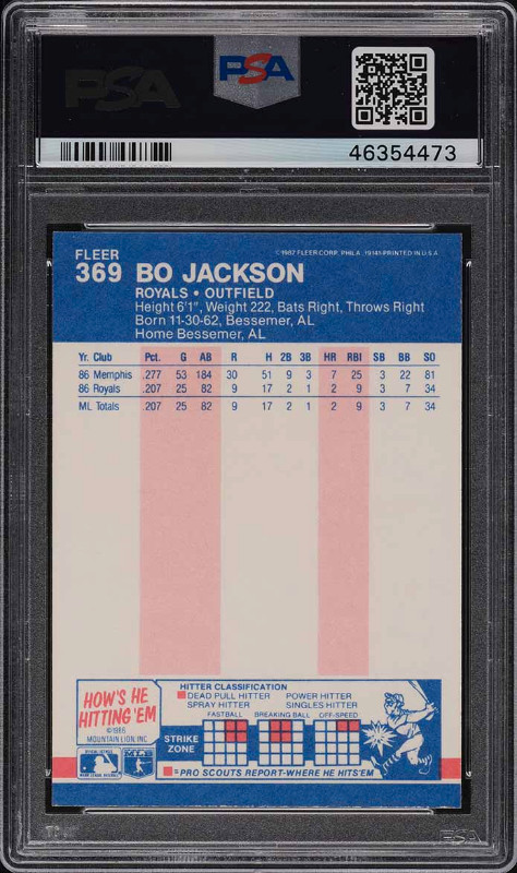 BO JACKSON .... 1987 Fleer ROOKIE CARD .... PSA Mint 9 in Arts & Collectibles in City of Halifax - Image 2