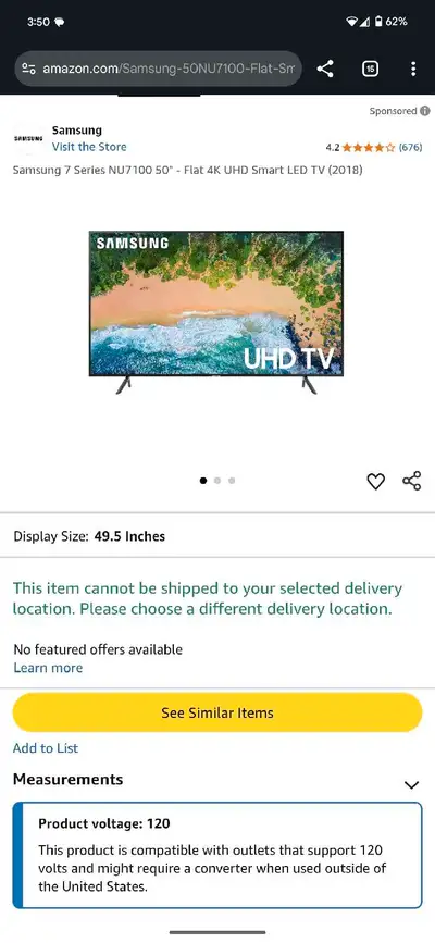 Samsung NU7100 50-inch 4K UHD Smart LED TV, View more