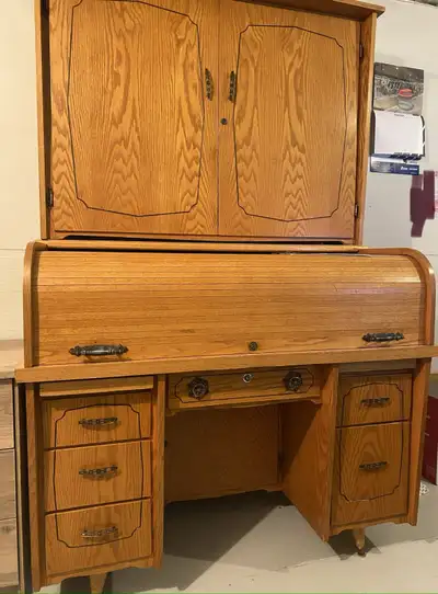 Solid oak roll top desk, View more