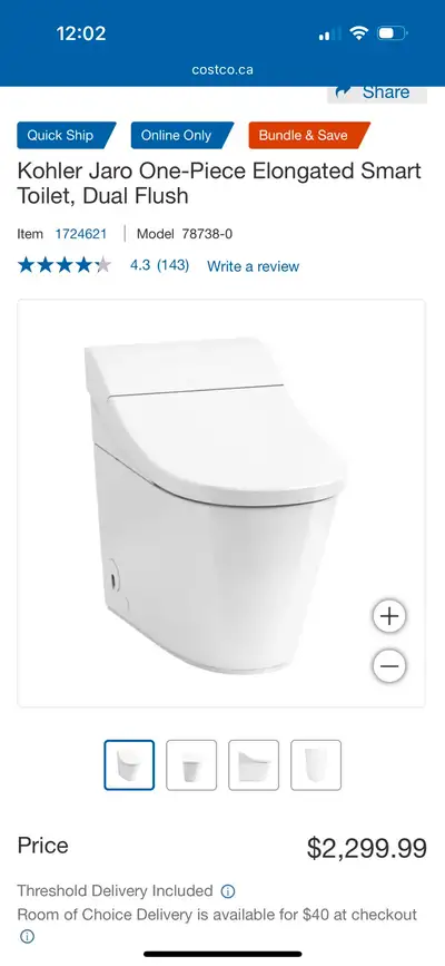 Brand New Kohler Jaro One-Piece Elongated Smart Toilet, Dual Flu, View more