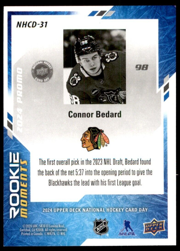 CONNOR BEDARD ... ROOKIE MOMENTS … 2024 National Hockey Card Day in Arts & Collectibles in City of Halifax - Image 2