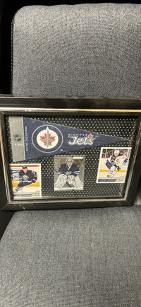  Framed Winnipeg Jets hockey cards and mini penant