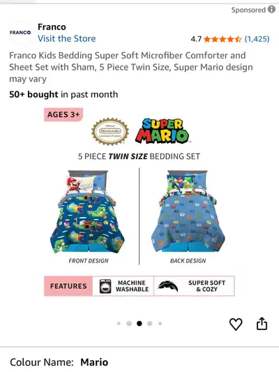 Super Mario Twin Size Bed Set, View more