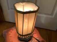 Vintage Accent Table Lamp with an Ornate Shade and Wood Base