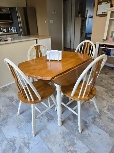 5 pc  Maple Top /Cream Drop Leaf Dining Room set, View more