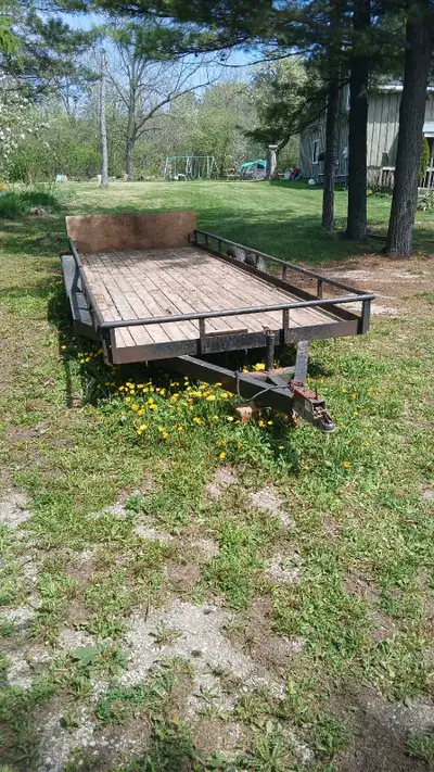 Have ownership trailer deck in good shape tires fairly new with spare one side is removable could us...