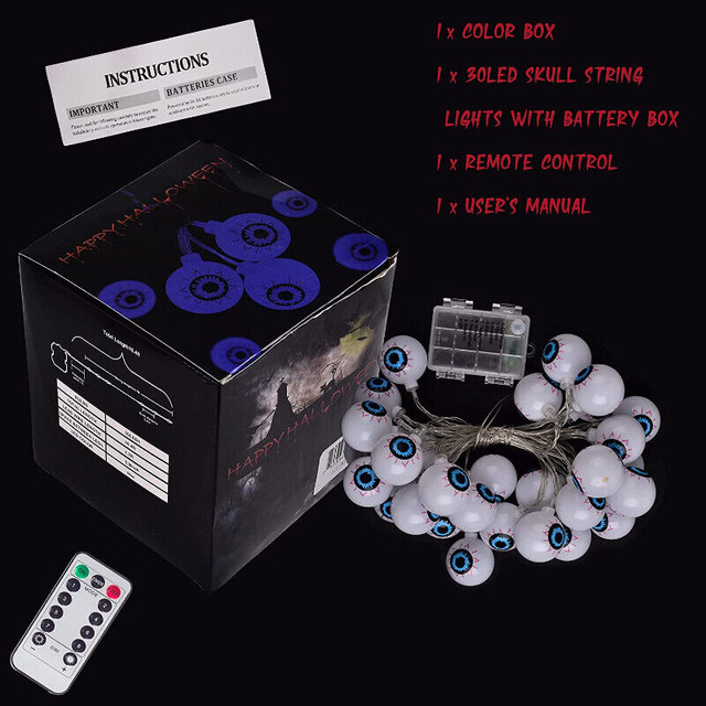30 LED Eyeball String Lights, 8 Modes Waterproof w/Remote Blue in Holiday, Event & Seasonal in City of Toronto - Image 2